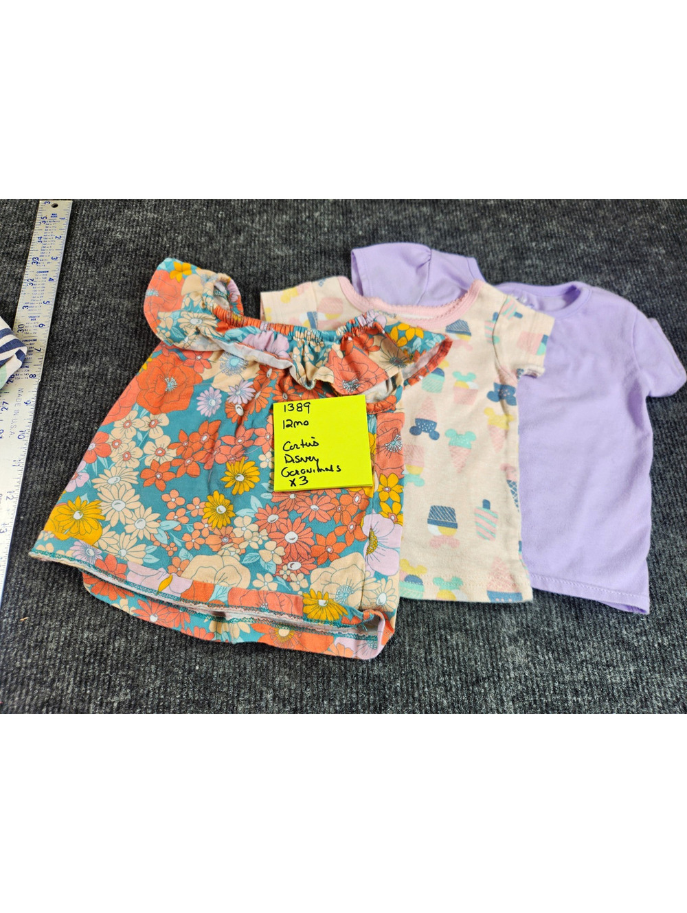 Carter's Disney Minnie Mouse Girls 9-12M 3pc Floral Knit T-Shirt Outfit Set
